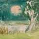 Hinrichs, Carl (1903 Nürnberg-1990 Schwerin) "Mond über dem Teich", Aquarell, monogr. u.r., 10,5x12 cm, im Passepartout hinter Glas und Rahmen (Maler und Illustrator, Ehrenbürger der Stadt Schwerin, Beteiligung… - фото 1