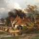 Pflugradt, Gustav (1829 Franzensberg-1907 Berlin) "Ländliche Idylle mit regem Treiben an der Schmiede", Öl/ Lw., sign. u.l., 77x113 cm, Rahmen (Landschafts- und Architekturmaler u. Zeichner, Schüler v. Schirmer… - фото 1