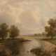 "Bewaldete Seenlandschaft", Öl/Lw., unsign., craqueliert, 37x57 cm, Rahmen - photo 1