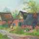 Eva (Worpsweder Schule) "Bauernhäuser und Hühner am Weg", Öl/Lw./Sperrholz, sign. u.r., 41x58 cm, Rahmen - Foto 1