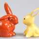 2 Hasen, Keramik, orange und gelb glasiert, H. 6,5 cm und 6 cm - photo 1