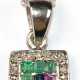 Kette mit Anhänger, 925er Silber, rhodiniert, Smaragde, Rubine, Saphire und 10 Brillanten, Länge ca. 46,0 cm - photo 1
