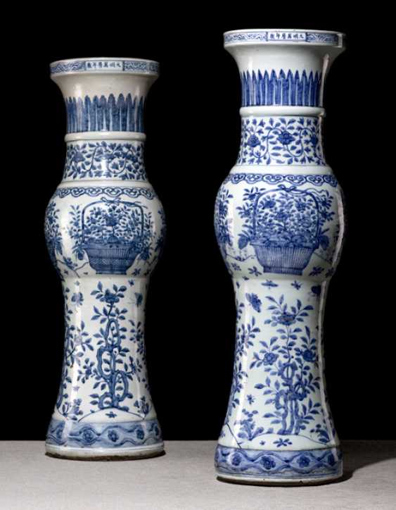 Two Large Floor Vases Porcelain With Underglaze Blue Decor Of