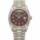 ROLEX. A VERY RARE AND HIGHLY ATTRACTIVE 18K WHITE GOLD AND DIAMOND-SET AUTOMATIC WRISTWATCH WITH SWEEP CENTRE SECONDS, ARABIC CALENDAR, OXBLOOD LACQUERED `STELLA` DIAL AND BRACELET, MADE FOR THE SULTANATE OF OMAN - photo 1