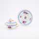 PORCELAIN ÉCUELLE & SAUCER WITH BLUE BOW AND 'GERMAN' FLOWERS - photo 1