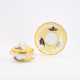 PORCELAIN ÉCUELLE & BASE WITH A LEMON-COLOURED GROUND, DEPICTING RUINS IN QUATREFOIL CARTOUCHES - photo 1