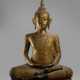 Grosse Bronzefigur des Buddha Shakyamuni mit Gold- und Schwarzlack - Foto 1
