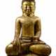 Monumentale Figur des Buddha Shakyamuni aus Holz mit schwarzer und goldener Lackfassung - фото 1