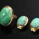 3 Teile Gelbgold 585 Türkis Cabochon Schmuck: Ring (10,5g, Gr. 53, 2,8x2cm) und Paar Ohrclips (9g, 1,8x1,4cm) - Foto 1