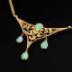 Feines Gelbgold 585 Collier in floraler Jugendstil Façon mit kleinen Brillanten (zus. ca. 0.15ct/Si/W) und Opaltropfen, 9,9g, L. 42cm - Foto 1