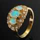 Zarter Gelbgold 585 Ring mit 3 Opal Cabochons in Achtkantdiamant Lünette (zus. ca. 0.32ct/SI/W), 3,9g, Gr. 55 - photo 1