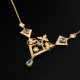 Zartes englisches Gelbgold 375 Collier in Jugendstil Façon mit Flussperlen und Aquamarinen, 5,2g, L. 40,5cm, Punzen verschlagen - photo 1
