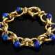 Modernes Gelbgold 750 Armband mit hohl gearbeiteten Ringgliedern und seitlich eingesetzten Lapislazuli Kugeln an Ringschließe, 42,5g, L. 19cm - фото 1