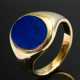 Flacher Gelbgold 585 Ring mit ovaler ungravierter Lapislazuliplatte, 10,8g, Gr. 55,5 - фото 1