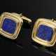 Paar quadratische Gelbgold 585 Manschettenknöpfe mit Lapislazuliplatte im Doppelrahmen, hohl gefertigt, 8g, 17x18mm - фото 1