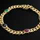Massives Gelbgold 750 Panzerarmband mit Saphiren, Rubin und Smaragd im Cabochonschliff, 29,5g, 18,5x0,7cm - photo 1