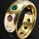 Massiver schwerer Gelbgold 750 Memoryring mit Brillanten (zus. ca. 0.80ct/VSI/W), Rubinen, Saphiren und Smaragden (1 defekt), 19,3g, Gr. 64 - photo 1