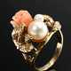 Floraler Gelbgold 585 Ring mit Korallenrose und Zuchtperlen, 7,5g, Gr. 57 - photo 1
