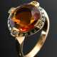 Jugendstil Gelbgold 750 Ring mit Madeira Citrin in schwarz emaillierter Rahmung und Flussperlen, 4,8g, Gr. 52, starke Tragespuren, 1 Perle fehlt, 1 Perle defekt - фото 1