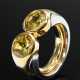 Gelb- und Weißgold 750 Zwillingsring mit zwei gelben Saphiren (zus. ca. 4ct), 19,6g, Gr. 49,5, Verkleinerungsschiene, Tragespuren - Foto 1