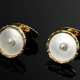 Paar Gelbgold 585 Manschettenknöpfe mit Perlmuttplatte und kleinen Zuchtperlen, 6,3g, Ø 1,5cm - Foto 1