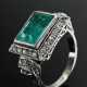 Art Deco Weißgold 585 Ring mit Smaragd im Treppenschliff (ca. 2.6ct) und Achtkantdiamanten (zus. ca. 0.60ct/VSI/W) in eckiger Fassung, 5,1g, Gr. 54 - фото 1