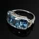 Platin 950 Ring im Garland Stil mit 3 Aquamarinen (zus. ca. 5.50ct) und Diamanten im Alt- und Achtkantschliff (zus. ca. 0.06ct/SI/W) auf seitlichen Blattverzierungen, um 1920, 6,2g, Gr. 55, Tragespuren - photo 1