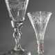 2 Diverse kleine Barockgläser mit ornamentalem Schliff: mit rotem Faden im Stiel und mit länglicher Blase, Abriss, H. 12/15,2cm - photo 1