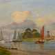 Wolters, Geo (1866-1943) "Finkenwerder - Auslaufende Fischerboote", Öl/Hartfaser, u.r. sign., 35,4x50,7cm (m.R. 39,6x55,2cm), min. Defekte der Maloberfläche - photo 1