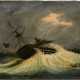 Unbekannter Maler um 1800 „His M. Ship ‘St. George‘ in a Hurricane“ 1805, Öl/Malpappe, auf Rückwand bez., 28x37,5cm, leicht verschmutzt, Randdefekte - photo 1