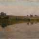 Raupp, Karl (1837-1918) „Chiemseelandschaft“, Öl/Papier auf Malpappe kaschiert, u.l. sign., 24x62cm, rest., Randdefekte, kleine Defekte der Maloberfläche - photo 1