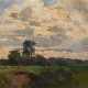 Unbekannter Künstler des frühen 20.Jh. "Weite Landschaft mit hohem, wolkigem Himmel", Öl/Malpappe, 24x27,7cm (m.R. 34x37,5cm), min. Altersspuren - photo 1