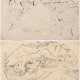 2 Bargheer, Eduard (1901-1979) "Landschaft mit Berg" und "Küstenlandschaft mit aufgewühltem Meer" 1947/1949, je u. sign./dat., je ca. 22x28cm, 1x kleine Loch (~Ø 0,8cm), leicht vergilbt, fleckig - photo 1