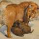 Cipra, Jean Camille (1893-1952) "Chow-Chow zwei Welpen säugend", Aquarell/Bleistift, u.r. sign., 18,3x22,2cm (m.R. 29,5x35cm), min. fleckig - Foto 1