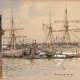Eckenbrecher, Themistokles von (1842-1921) „Hamburger Hafen“ 1901, Tinte/Aquarell, u.r. monogr./dat., 22,5x29,8cm (m.R. 40,5x47,5cm), leicht vergilbt - Foto 1