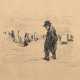 Liebermann, Max (1847-1935) "Jozef Israëls am Strand von Scheveningen" 1912, Lithographie, u.r. sign., u.l. Trockenstempel "Bruno Cassirer", im Passepartout montiert, PM 9,4x13,4cm, BM 25x32cm (m.R. 3… - photo 1