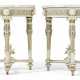 A PAIR OF LOUIS XVI GREY AND CREAM-PAINTED WALNUT DEMILUNE CONSOLE TABLES - photo 1