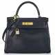 A BLEU INDIGO CALF BOX LEATHER RETOURNÉ KELLY 28 WITH GOLD HARDWARE. - photo 1