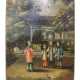 Anonyme Malerei mit Darstellung dreier Kinder und einer Dame vor einem Pavillon - фото 1
