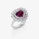 A ring with a heart-shaped ruby and brilliant-cut diamonds. - photo 1