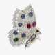 An expressive butterfly brooch decorated with diamonds, sapphires, rubies, and emerald cabochons. Argentina or America, 1920s - 1930s - photo 1