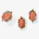 A set consisting of a ring and stud earrings decorated with diamonds and corals. America, 1950s - 1960s - photo 1
