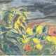 Schütt, Franz Theodor (1908 Berlin-1990 Wiesbaden) "Blumenfeld mit Sonnenblumen und Mohn", Gouache/Mischtechnik, sign. und dat. `68 u.l., 45x55 cm, hinter Glas im Passepartout und Rahmen - photo 1
