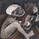 Rosteck, Jürgen (1946 Berlin-2011 Bremen) "Fabelwesen mit Keiler", Gouache, unsign., 58x77,5 cm, im Passepartout hinter Glas und Rahmen - Foto 1