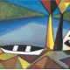 Eckhardt, Wolfgang (1935 geb. in Leipzig) "Barner Stück bei Schwerin" (Boote am See), Öl/Hf., monogr. und dat. '19 u.r., rücks. abstrakte Studie, 51x93 cm, Rahmen (Nach einem Musikstuduim und Arbeit als Berufsm… - Foto 1