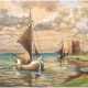 Goock, F. "Hallig mit Booten", Gouache, sign. u.r. und dat. 1943, 26x40,5 cm, im Passepartout hinter Glas und Rahmen - photo 1
