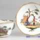 Meissen-Tasse und UT, 19. Jh., Knaufzeit, Tasse bemalt mit figurenreicher Schlachtenszene, spätere UT mit Darstellung von Soldat und Einsiedler, jeweils mit goldener Zierkante, UT alt repariert - Foto 1