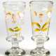 2 Biedermeier-Gläser, konische Kuppa mit floraler Emailmalerei (etwas berieben), H. 14,5 cm - Foto 1