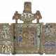 Reise-Ikone, Tryptichon, Russland 19. Jh., reliefierte Heiligendarstellungen, z.T. farbig emailliert, 9x10 cm - фото 1