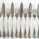 Fischbesteck, 10-teilig, 90er Auflage, Wellner, 5 Gabeln und 5 Messer mit Kreuzbanddekor - photo 1